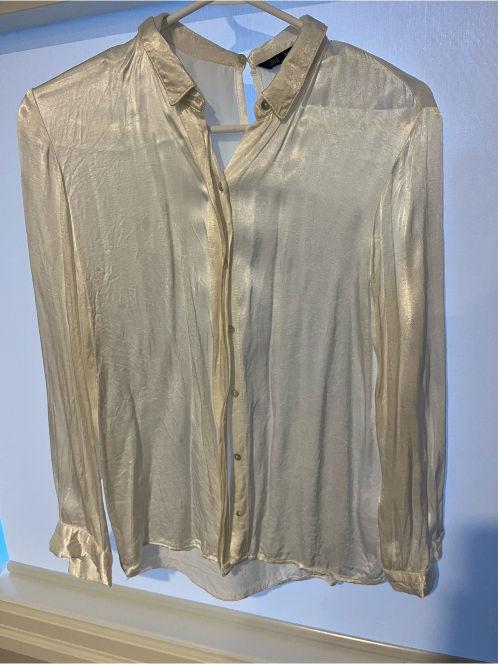 Zara Cream Satin Button-Down Blouse